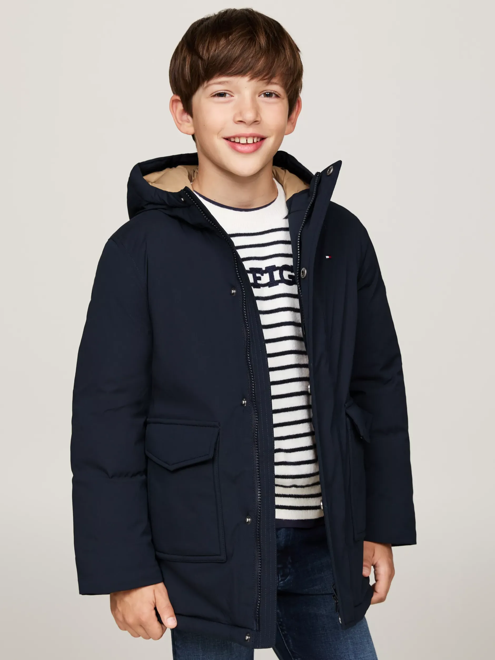 Kurtki*Tommy Hilfiger Parka O Luźnym Kroju Z Kapturem DESERT SKY