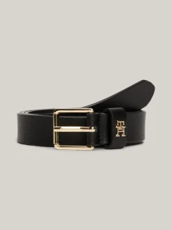 Paski*Tommy Hilfiger Pasek Heritage Ze Skóry O Groszkowanej Fakturze BLACK