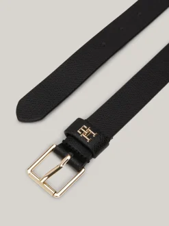 Paski*Tommy Hilfiger Pasek Heritage Ze Skóry O Groszkowanej Fakturze BLACK