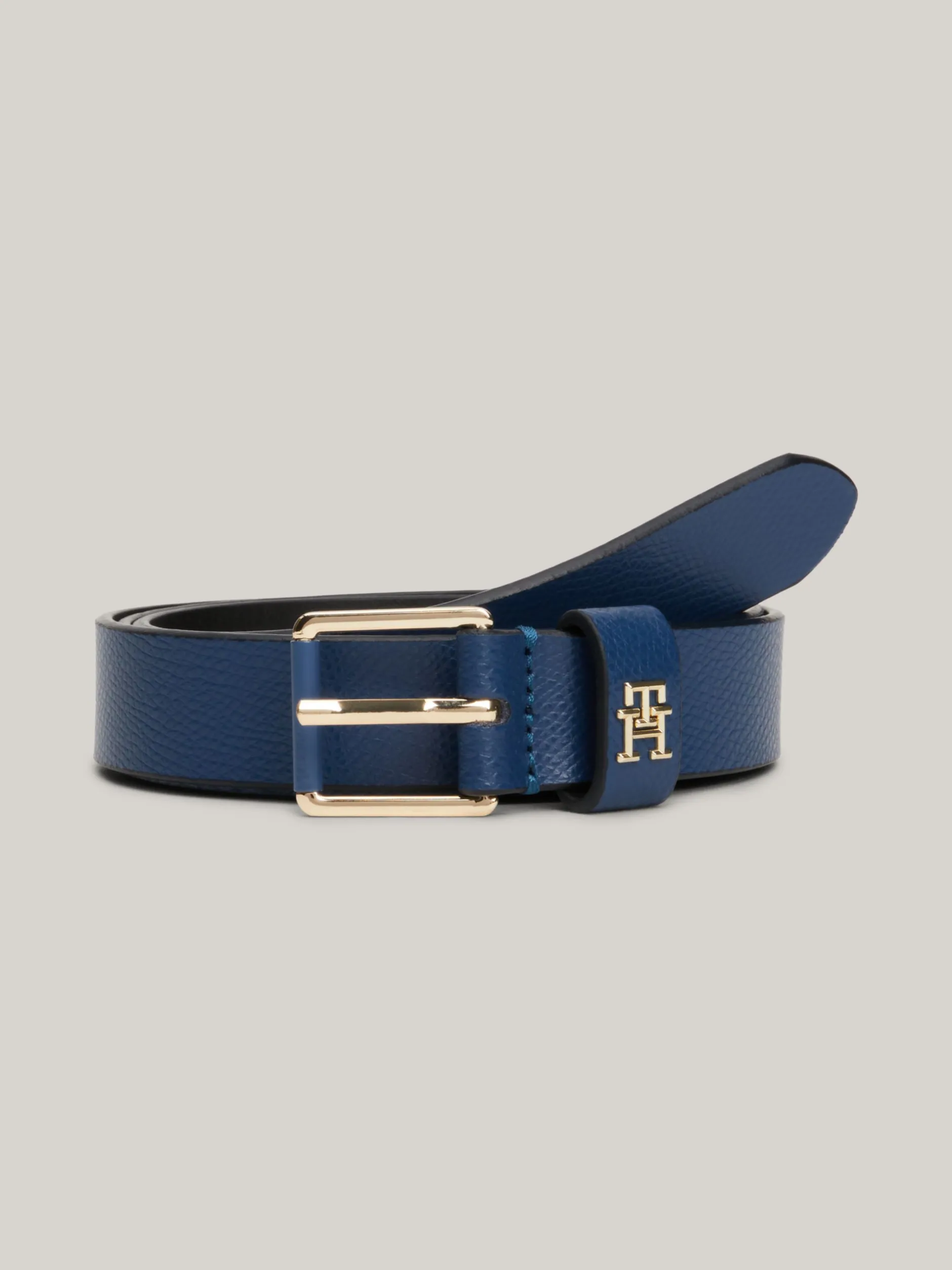 Paski*Tommy Hilfiger Pasek Heritage Ze Skóry O Groszkowanej Fakturze FOSSIL BLUE
