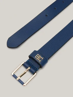 Paski*Tommy Hilfiger Pasek Heritage Ze Skóry O Groszkowanej Fakturze FOSSIL BLUE