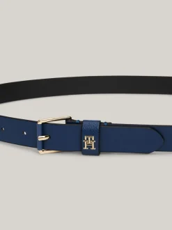 Paski*Tommy Hilfiger Pasek Heritage Ze Skóry O Groszkowanej Fakturze FOSSIL BLUE
