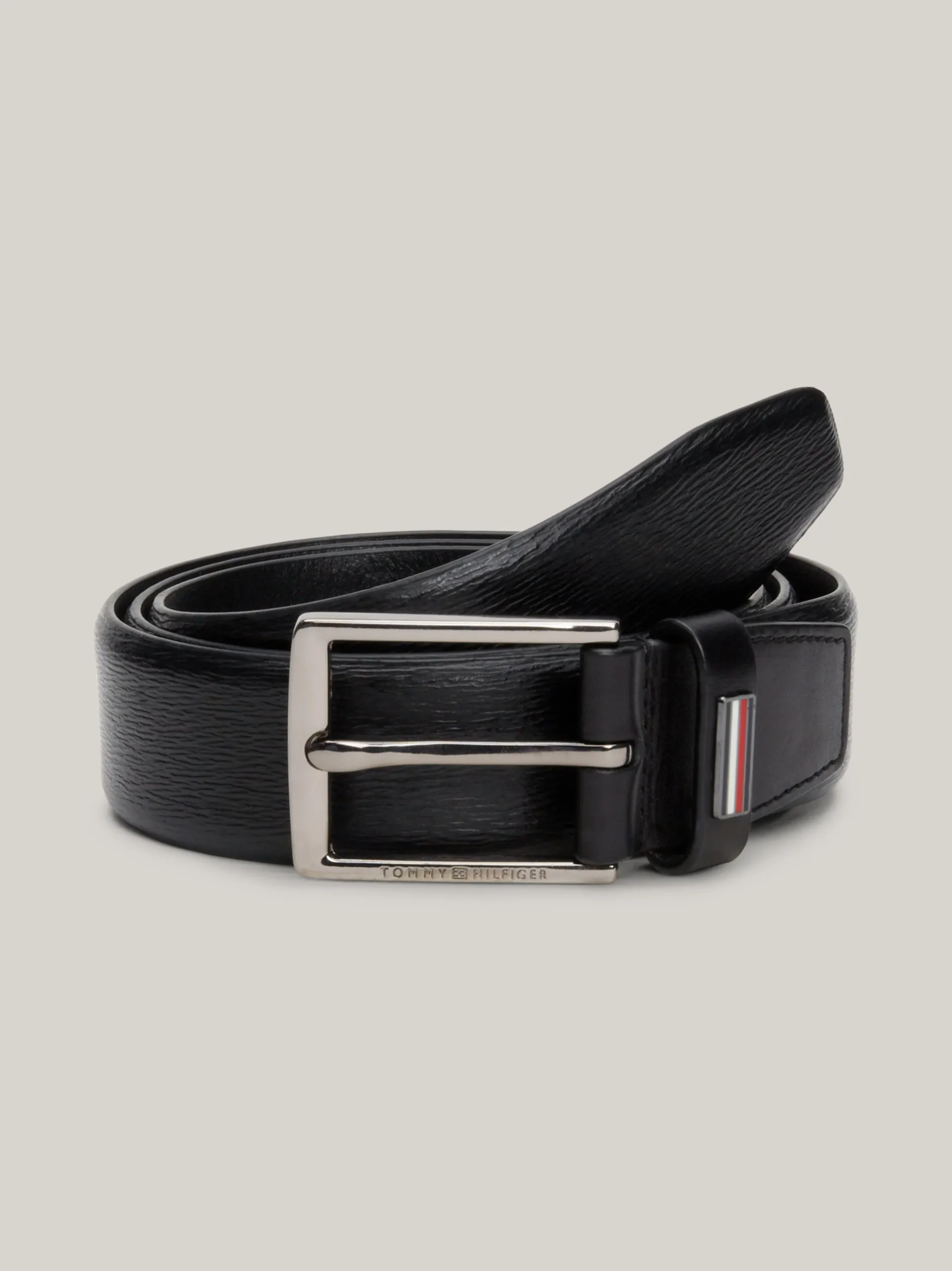 Paski*Tommy Hilfiger Pasek Z Fakturowanej Skóry TH Business BLACK