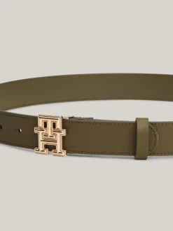 Paski*Tommy Hilfiger Pasek Z Gładkiej Skóry Z Plakietką UTILITY OLIVE