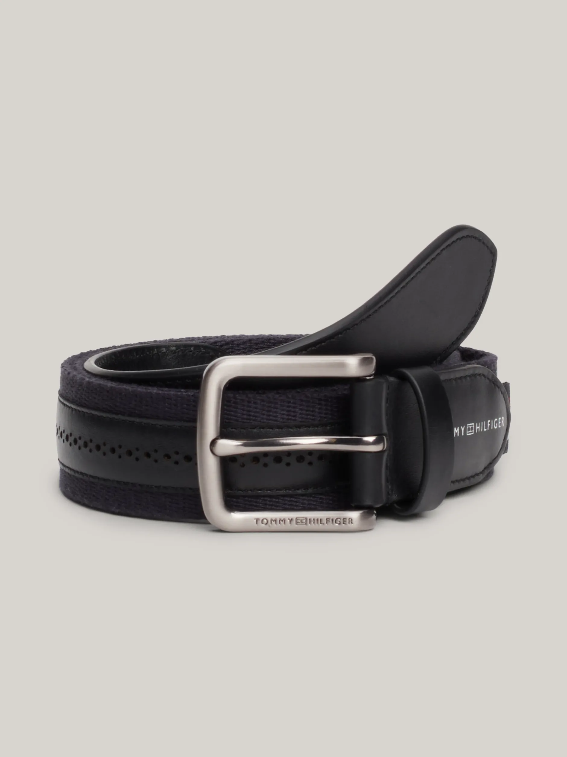 Paski*Tommy Hilfiger Pasek Ze Skóry I Parcianej Tkaniny BLACK