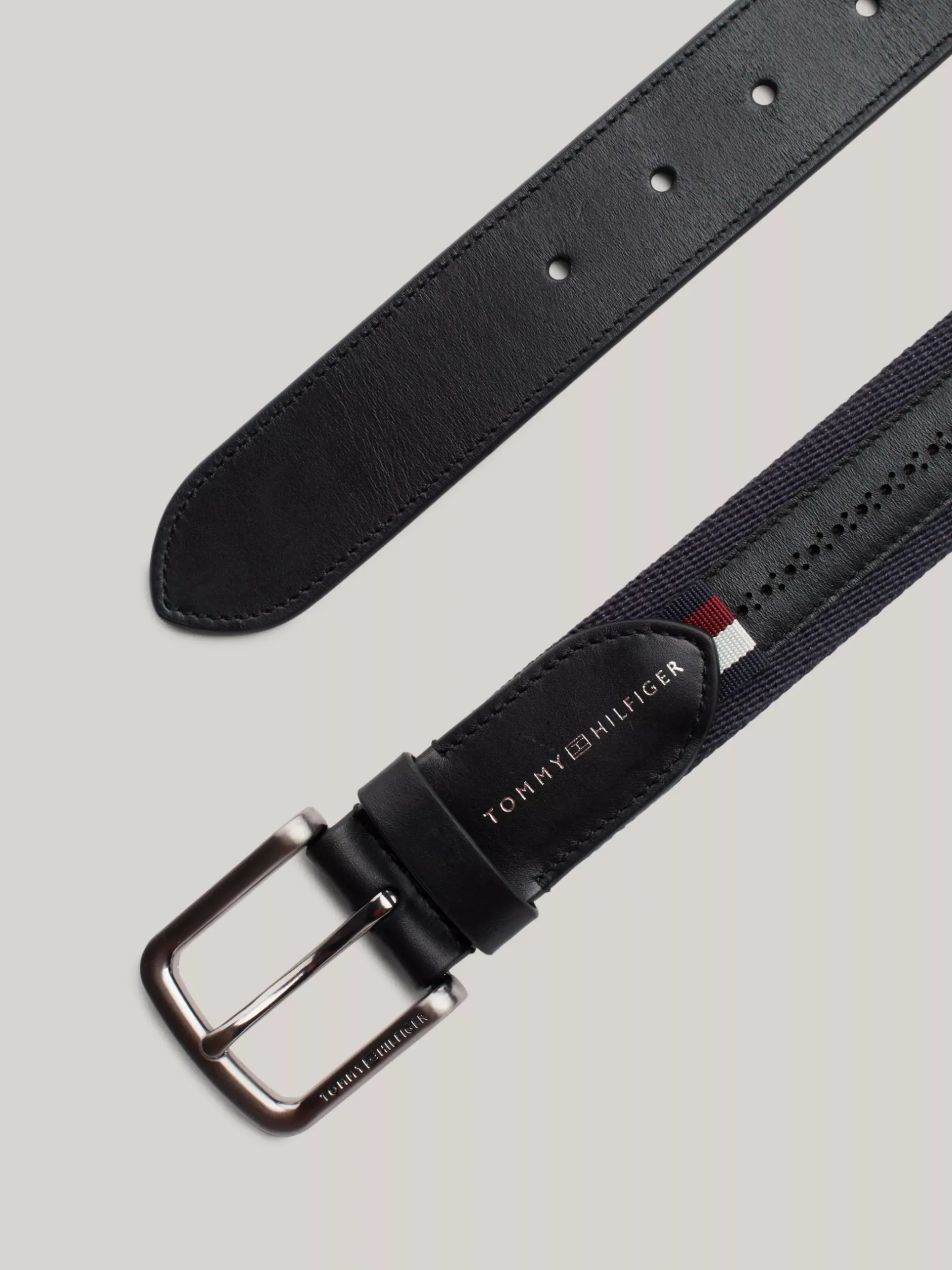 Paski*Tommy Hilfiger Pasek Ze Skóry I Parcianej Tkaniny BLACK