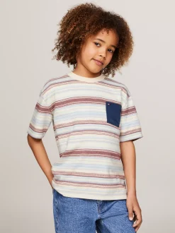 T-Shirty I Koszulki Polo*Tommy Hilfiger Pasiasty T-shirt Z Kontrastową Kieszenią RED / BLUE MIXSTRIPES
