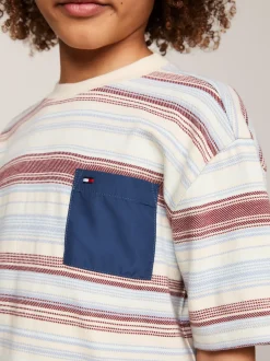 T-Shirty I Koszulki Polo*Tommy Hilfiger Pasiasty T-shirt Z Kontrastową Kieszenią RED / BLUE MIXSTRIPES