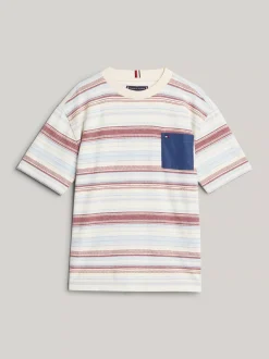 T-Shirty I Koszulki Polo*Tommy Hilfiger Pasiasty T-shirt Z Kontrastową Kieszenią RED / BLUE MIXSTRIPES