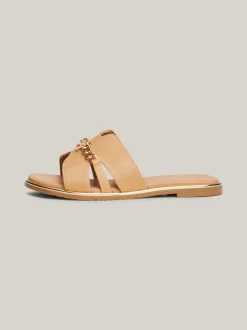 Obuwie I Akcesoria*Tommy Hilfiger Płaskie Klapki Z łańcuszkiem Z Monogramem TH TAUPE