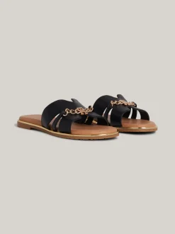 Obuwie I Akcesoria*Tommy Hilfiger Płaskie Klapki Z łańcuszkiem Z Monogramem TH BLACK