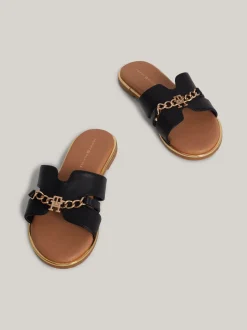 Obuwie I Akcesoria*Tommy Hilfiger Płaskie Klapki Z łańcuszkiem Z Monogramem TH BLACK