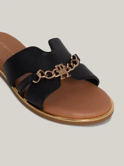 Obuwie I Akcesoria*Tommy Hilfiger Płaskie Klapki Z łańcuszkiem Z Monogramem TH BLACK