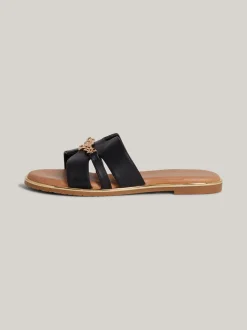 Obuwie I Akcesoria*Tommy Hilfiger Płaskie Klapki Z łańcuszkiem Z Monogramem TH BLACK