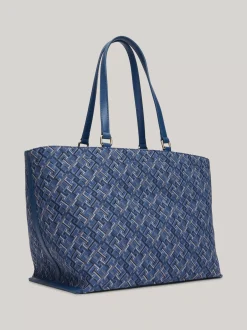Torebki Tote*Tommy Hilfiger Płócienna Torba Typu Tote W żakardowy Wzór FOSSIL BLUE MONO
