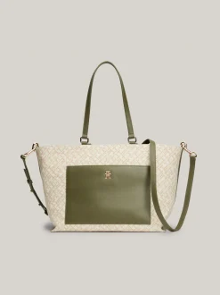 Torebki Tote*Tommy Hilfiger Płócienna Torba Typu Tote W żakardowy Wzór UTILITY OLIVE/NEUTRAL MONO