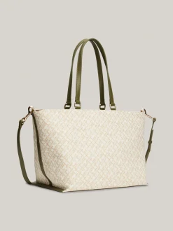 Torebki Tote*Tommy Hilfiger Płócienna Torba Typu Tote W żakardowy Wzór UTILITY OLIVE/NEUTRAL MONO