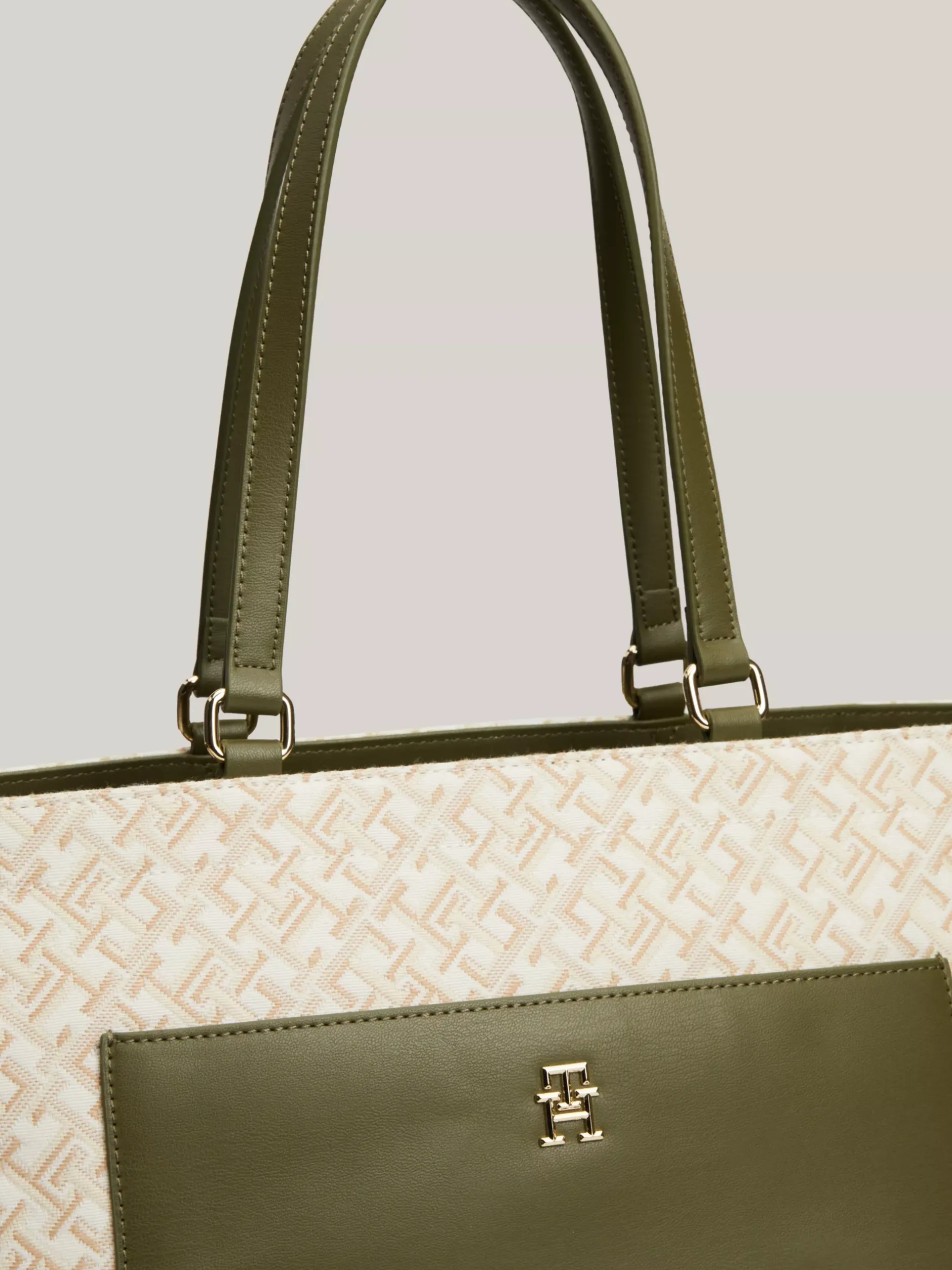 Torebki Tote*Tommy Hilfiger Płócienna Torba Typu Tote W żakardowy Wzór UTILITY OLIVE/NEUTRAL MONO