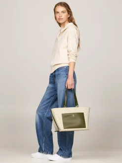 Torebki Tote*Tommy Hilfiger Płócienna Torba Typu Tote W żakardowy Wzór UTILITY OLIVE/NEUTRAL MONO