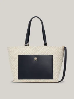Torebki Tote*Tommy Hilfiger Płócienna Torba Typu Tote W żakardowy Wzór SPACE BLUE