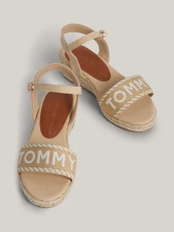 Obuwie I Akcesoria*Tommy Hilfiger Płócienne Sandały Na Koturnach Z Logo BEIGE