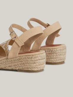 Obuwie I Akcesoria*Tommy Hilfiger Płócienne Sandały Na Koturnach Z Logo BEIGE