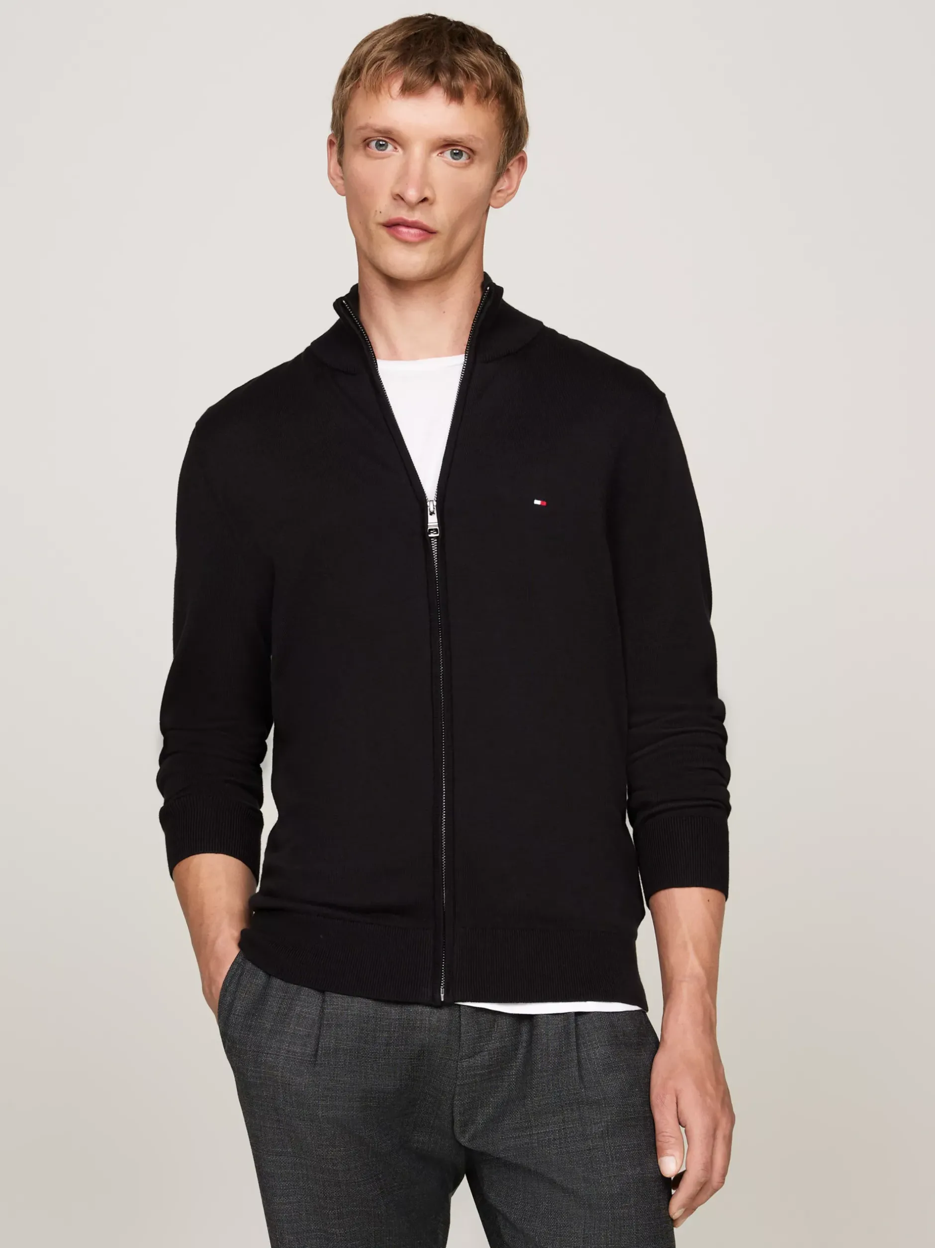 Swetry|Dzianina*Tommy Hilfiger Półgolf Z Zapięciem Na Zamek BLACK
