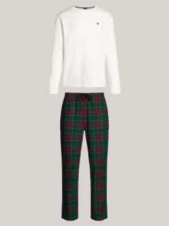 Stroje Kąpielowe*Tommy Hilfiger Piżama TH Original Z Flanelowym Dołem W Kratę IVORY / PLAID CHECK GREEN