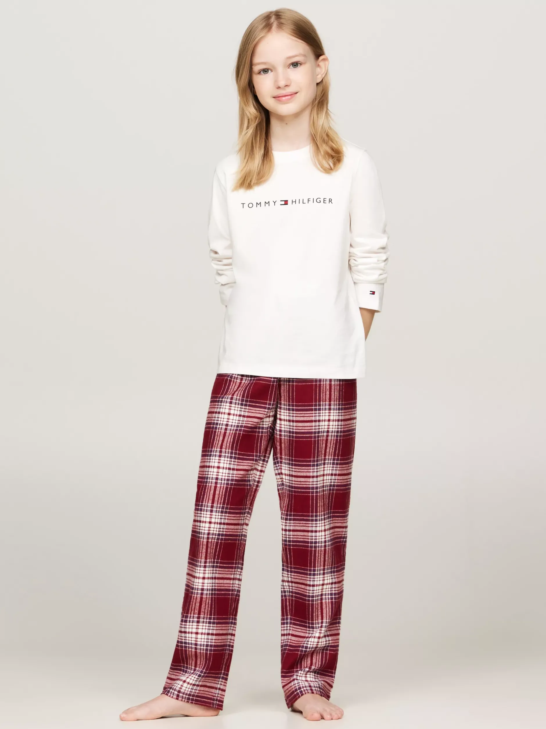 Bielizna & Skarpetki*Tommy Hilfiger Piżama Z Elastycznym Paskiem Z Logo ANCIENT WHITE/PLAID CHECK ROUGE