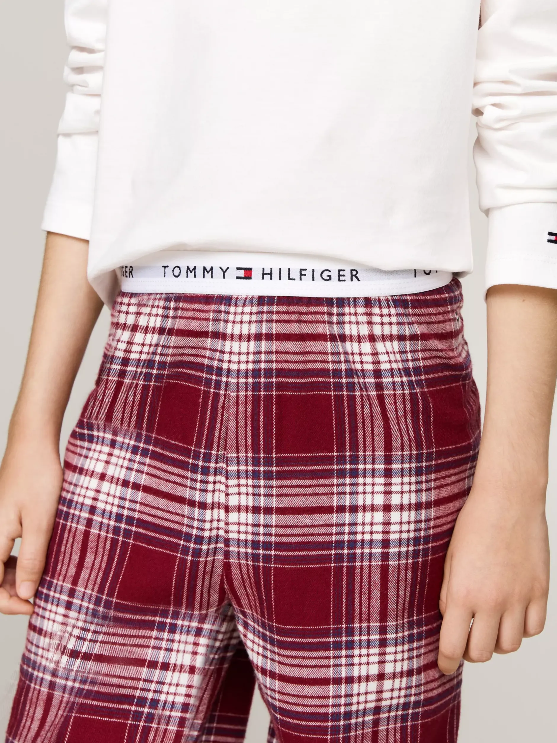 Bielizna & Skarpetki*Tommy Hilfiger Piżama Z Elastycznym Paskiem Z Logo ANCIENT WHITE/PLAID CHECK ROUGE