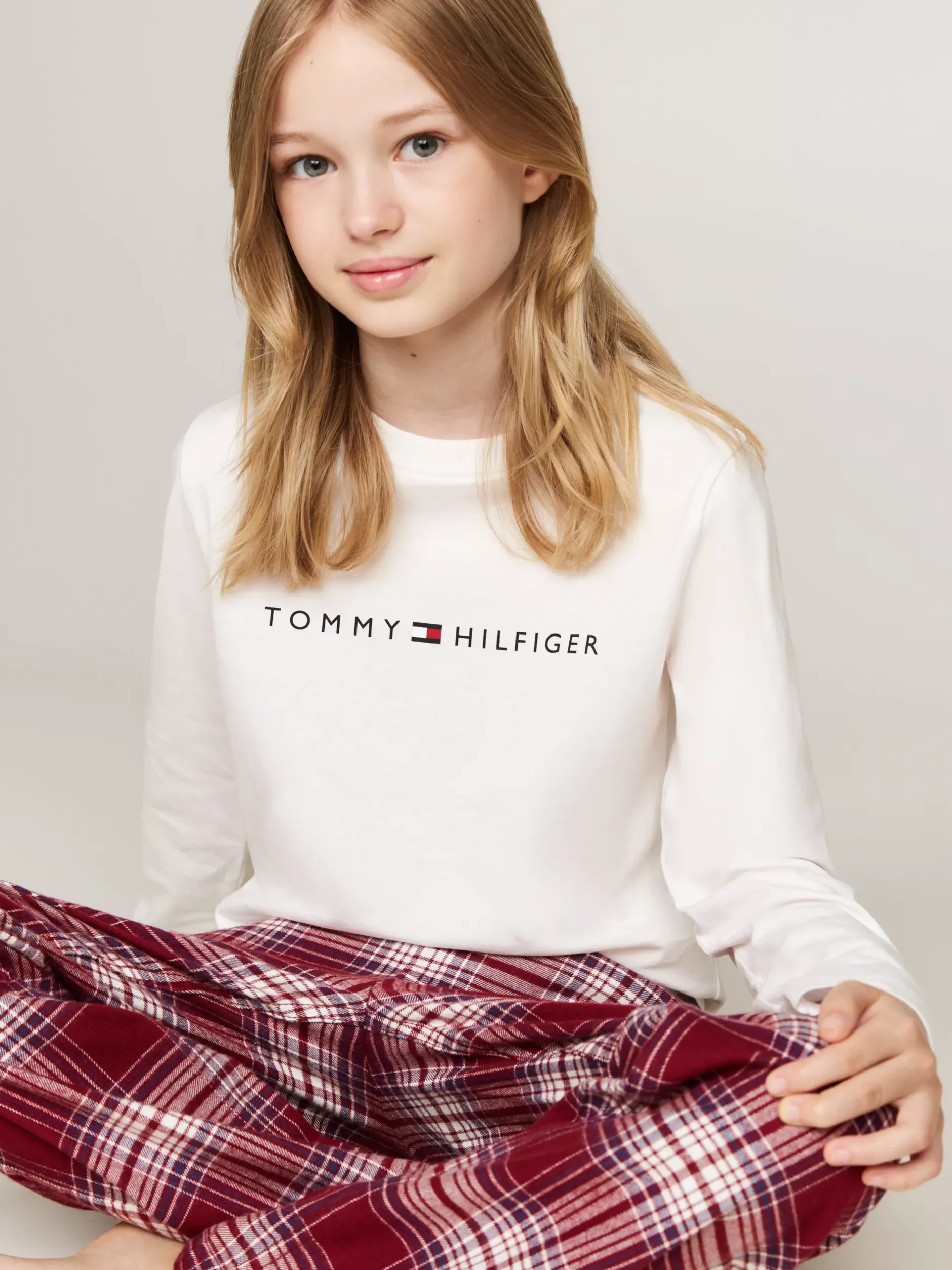 Bielizna & Skarpetki*Tommy Hilfiger Piżama Z Elastycznym Paskiem Z Logo ANCIENT WHITE/PLAID CHECK ROUGE