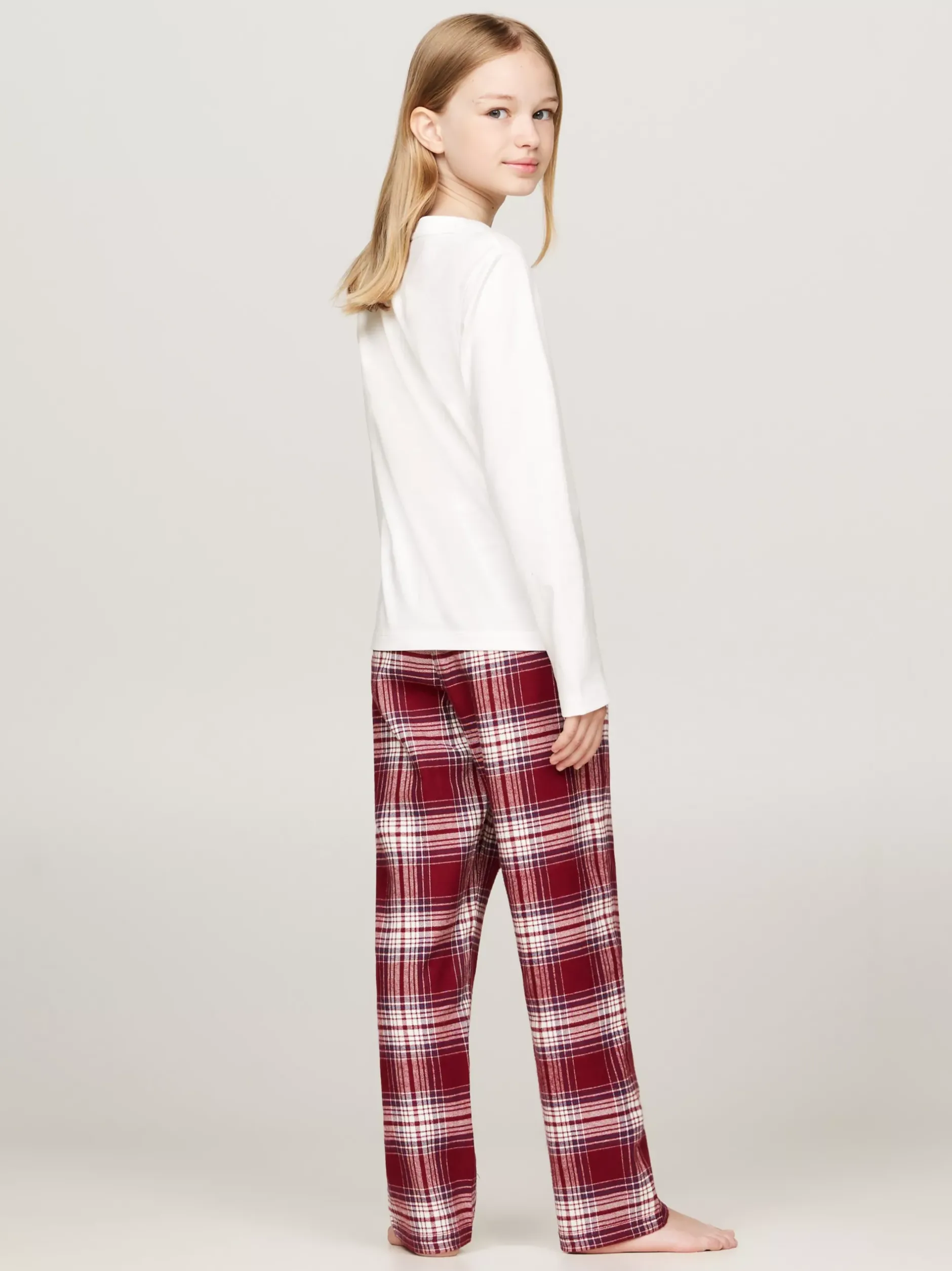 Bielizna & Skarpetki*Tommy Hilfiger Piżama Z Elastycznym Paskiem Z Logo ANCIENT WHITE/PLAID CHECK ROUGE