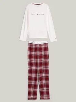 Bielizna & Skarpetki*Tommy Hilfiger Piżama Z Elastycznym Paskiem Z Logo ANCIENT WHITE/PLAID CHECK ROUGE