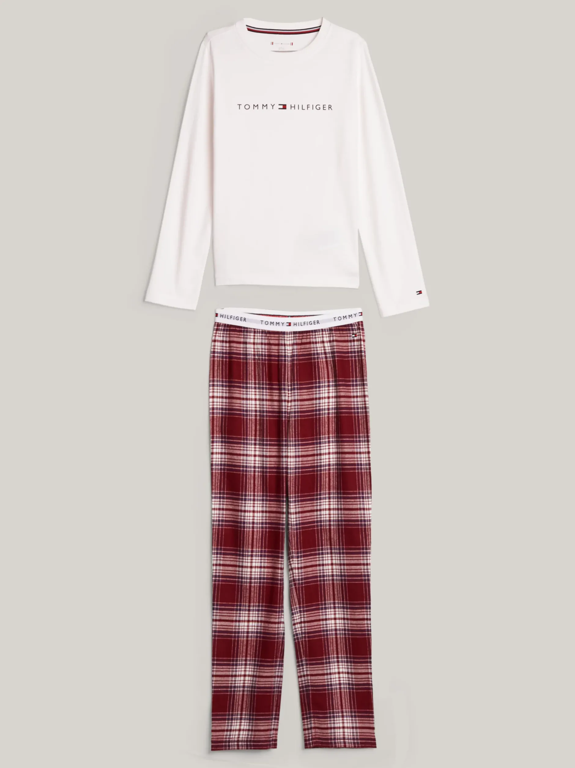 Bielizna & Skarpetki*Tommy Hilfiger Piżama Z Elastycznym Paskiem Z Logo ANCIENT WHITE/PLAID CHECK ROUGE