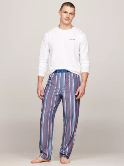 Stroje Kąpielowe*Tommy Hilfiger Piżama Z Nadrukiem I Logo Hilfiger Monotype WHITE / MONOTYPE STRIPES INDIGO