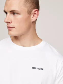 Stroje Kąpielowe*Tommy Hilfiger Piżama Z Nadrukiem I Logo Hilfiger Monotype WHITE / MONOTYPE STRIPES INDIGO