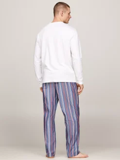 Stroje Kąpielowe*Tommy Hilfiger Piżama Z Nadrukiem I Logo Hilfiger Monotype WHITE / MONOTYPE STRIPES INDIGO