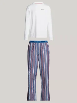 Stroje Kąpielowe*Tommy Hilfiger Piżama Z Nadrukiem I Logo Hilfiger Monotype WHITE / MONOTYPE STRIPES INDIGO