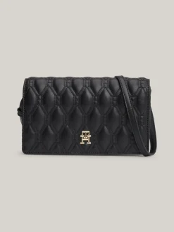 Torebki Na Pasku*Tommy Hilfiger Pikowana Torebka Na Ramię Z Monogramem TH BLACK