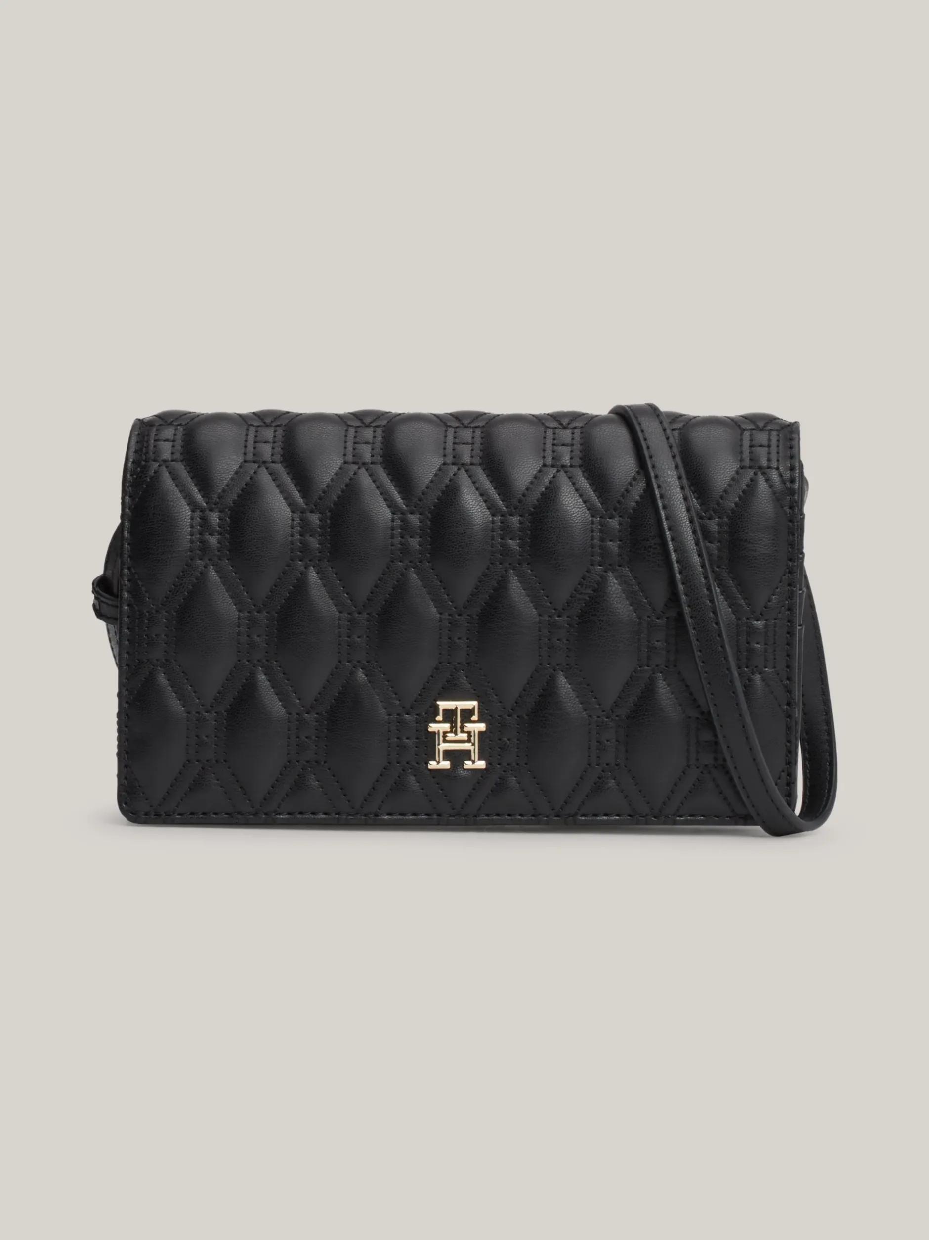 Torebki Na Pasku*Tommy Hilfiger Pikowana Torebka Na Ramię Z Monogramem TH BLACK