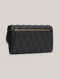 Torebki Na Pasku*Tommy Hilfiger Pikowana Torebka Na Ramię Z Monogramem TH BLACK