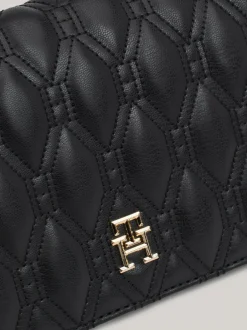 Torebki Na Pasku*Tommy Hilfiger Pikowana Torebka Na Ramię Z Monogramem TH BLACK