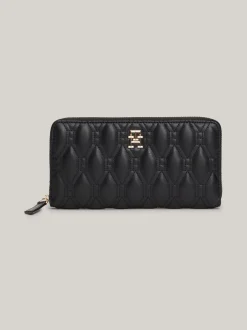 Portfele & Breloczki Do Kluczy*Tommy Hilfiger Pikowany Skórzany Portfel Z Zamkiem BLACK