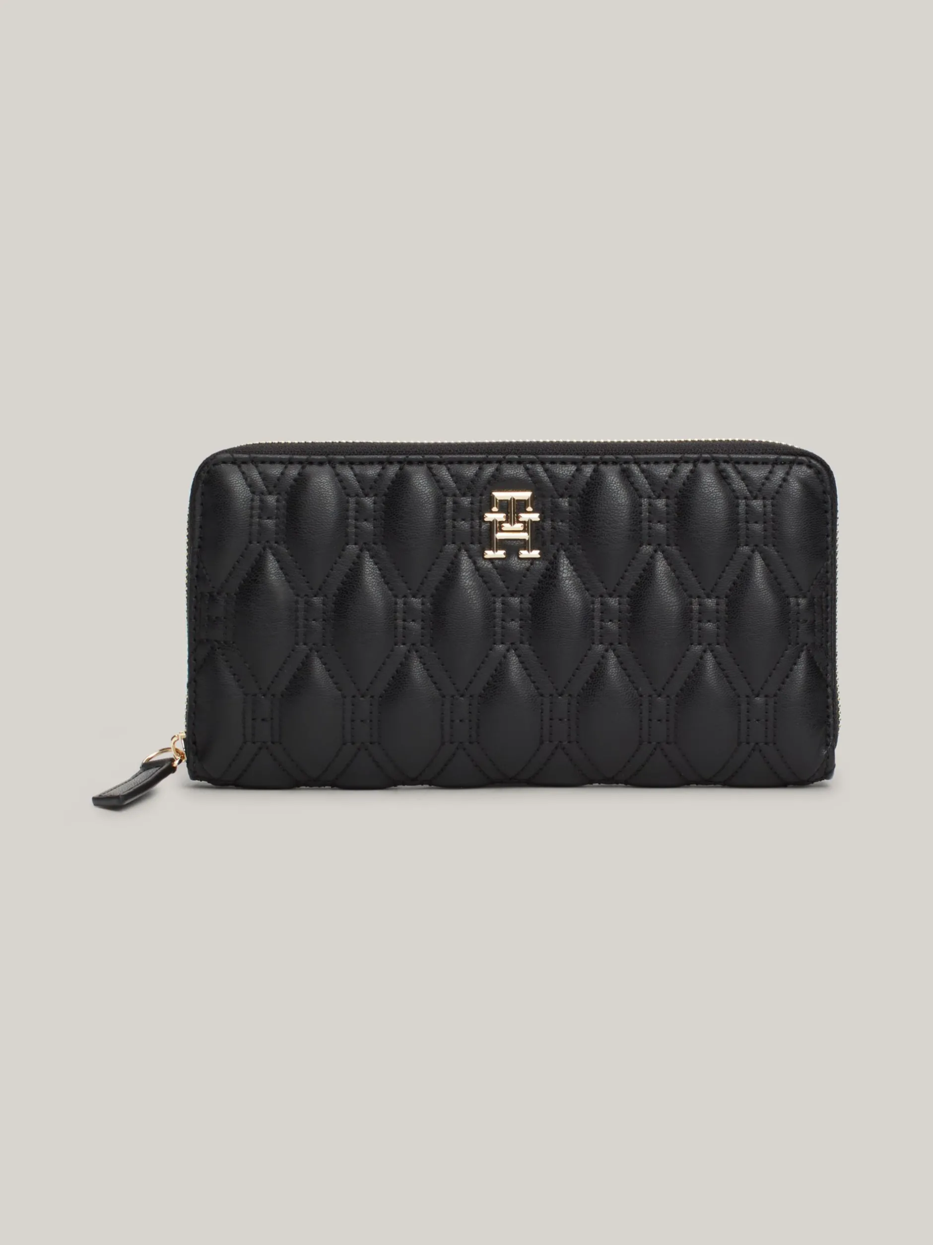Portfele & Breloczki Do Kluczy*Tommy Hilfiger Pikowany Skórzany Portfel Z Zamkiem BLACK