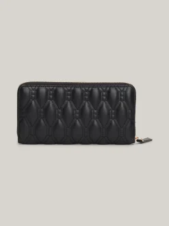 Portfele & Breloczki Do Kluczy*Tommy Hilfiger Pikowany Skórzany Portfel Z Zamkiem BLACK
