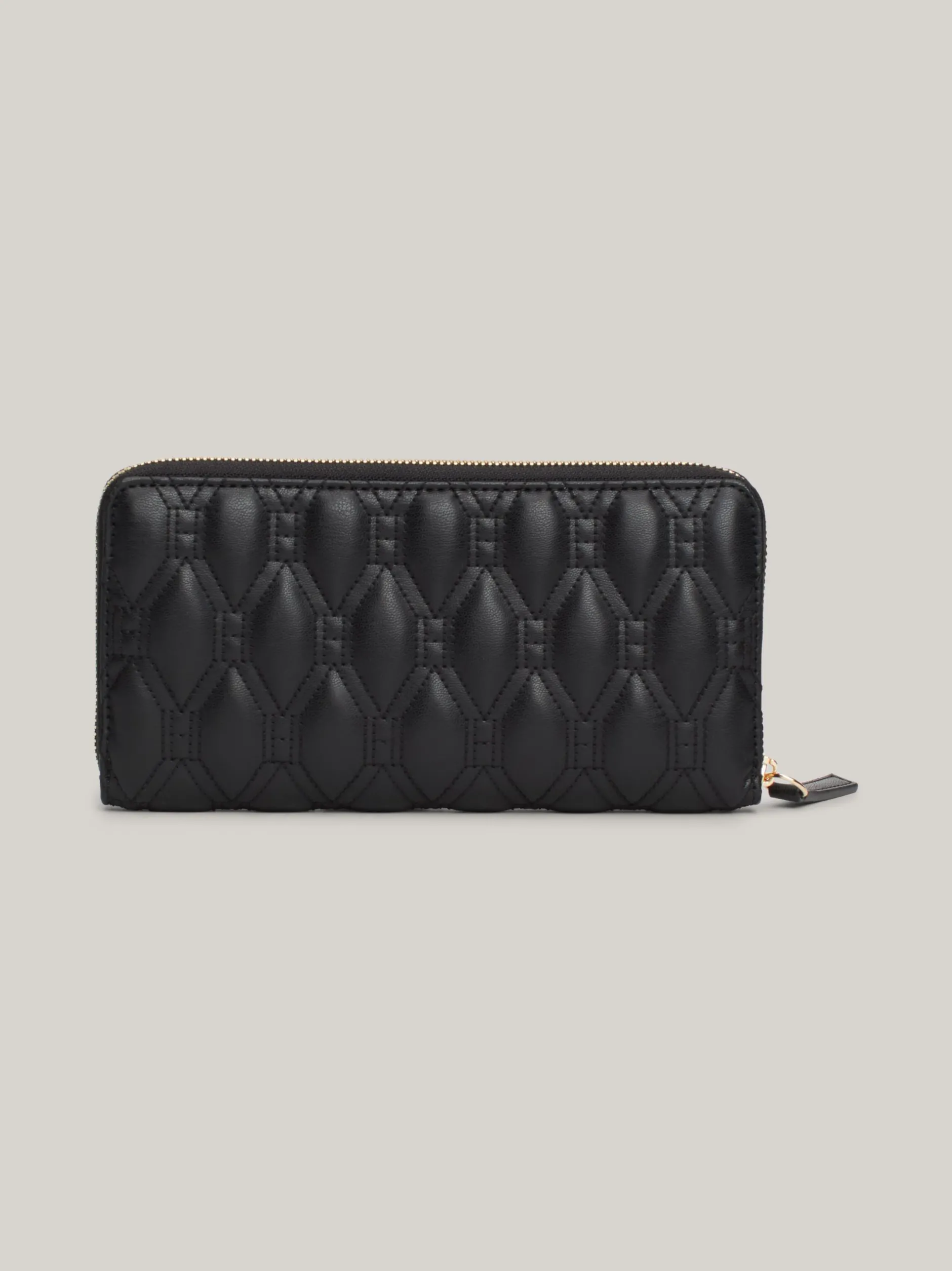 Portfele & Breloczki Do Kluczy*Tommy Hilfiger Pikowany Skórzany Portfel Z Zamkiem BLACK