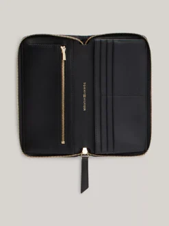 Portfele & Breloczki Do Kluczy*Tommy Hilfiger Pikowany Skórzany Portfel Z Zamkiem BLACK
