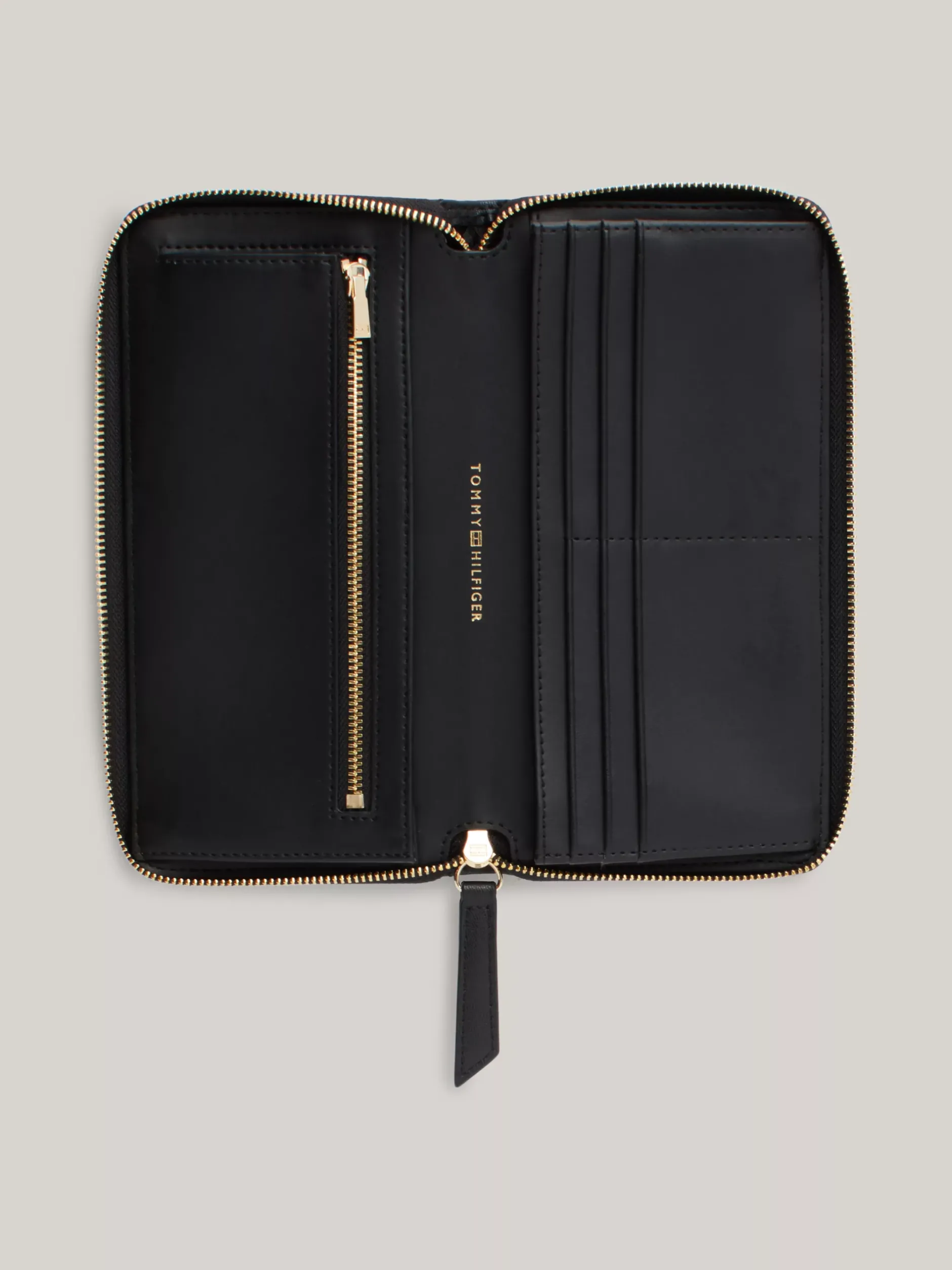 Portfele & Breloczki Do Kluczy*Tommy Hilfiger Pikowany Skórzany Portfel Z Zamkiem BLACK