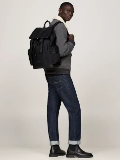 Plecaki*Tommy Hilfiger Plecak Z Klapką Casual O Mieszanej Fakturze BLACK