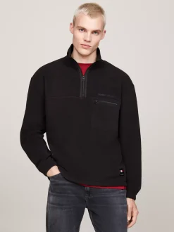 Bluzy Dresowe & Z Kapturem*Tommy Hilfiger Polar O Luźnym Kroju Z Zamkiem 1/4 BLACK